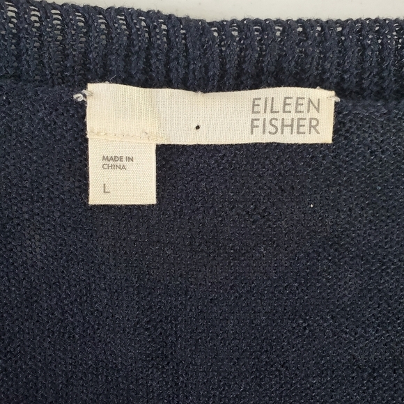 Eileen Fisher LINEN Open Front Cardigan Size L Navy 3/4 Sleeve Sweater Casual - Picture 8 of 10